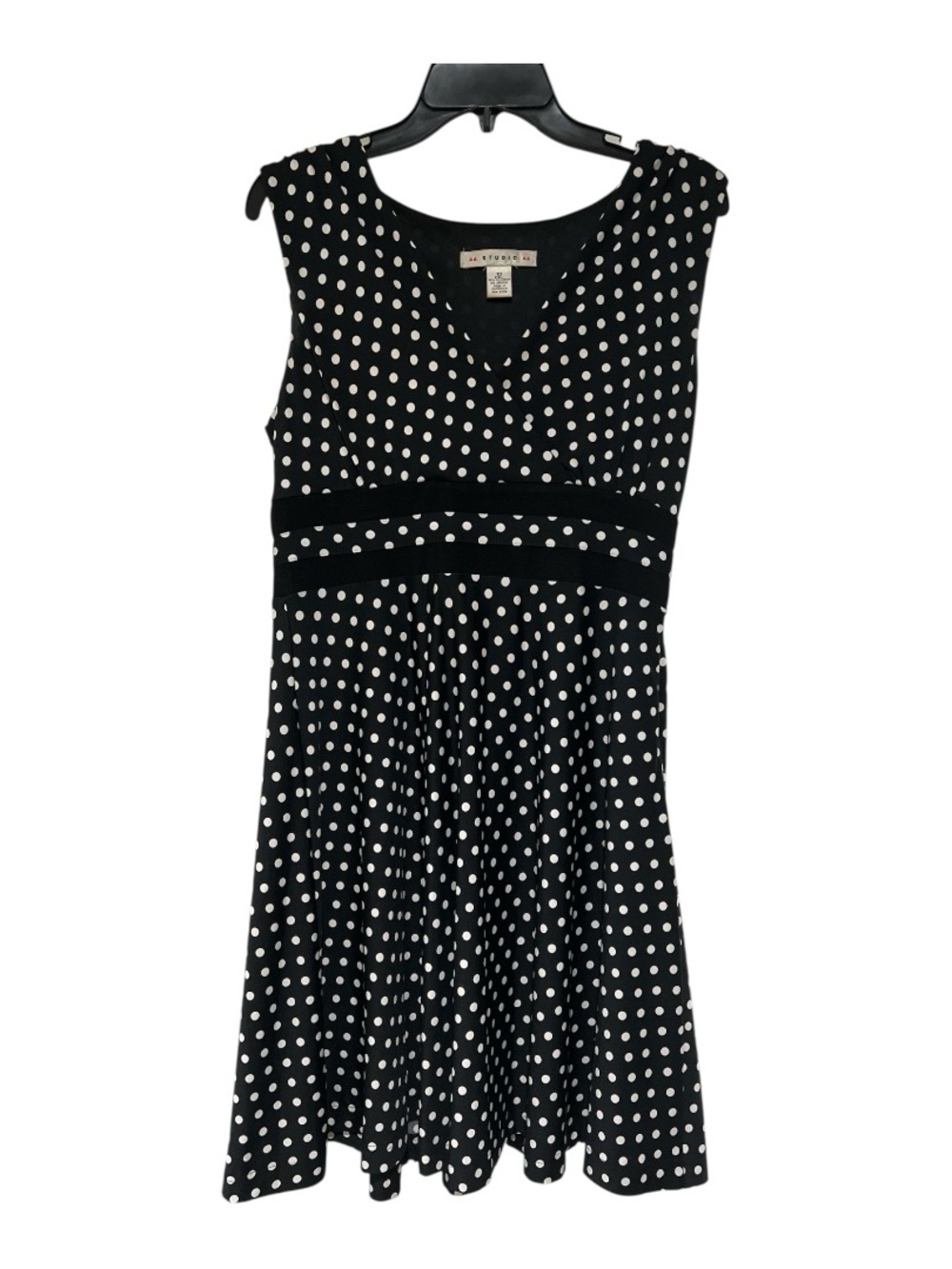 Aa Studio Black and White Polka Dot Sleeveless Fit-and-Flare Dress